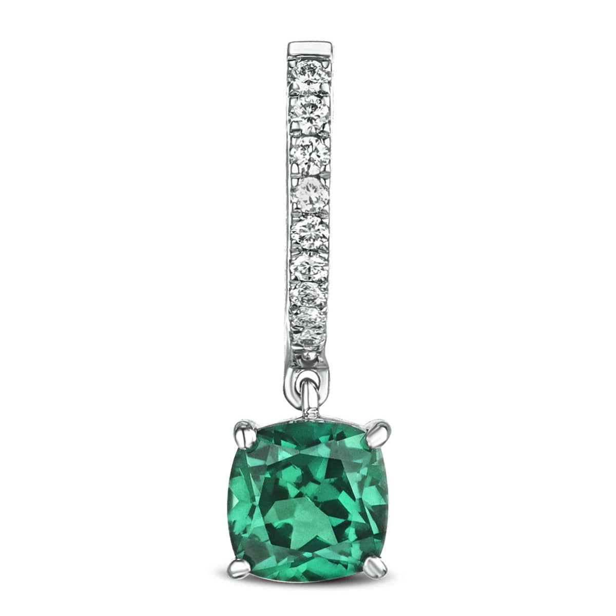 Astra 3.40ct Lab Emerald and Diamond Drop Cushion Cut Earrings in Silver